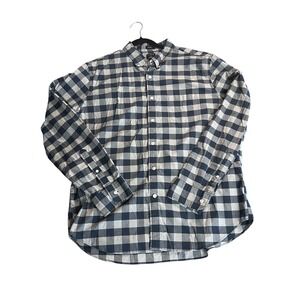 J.Crew Flex Washed Button Down Shirt Mens XL Navy Blue White Gingham Classic Fit